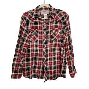 Vintage Wrancher By Wrangler Mens Western Pearl Snap Button U Plaid Flannel Lrg